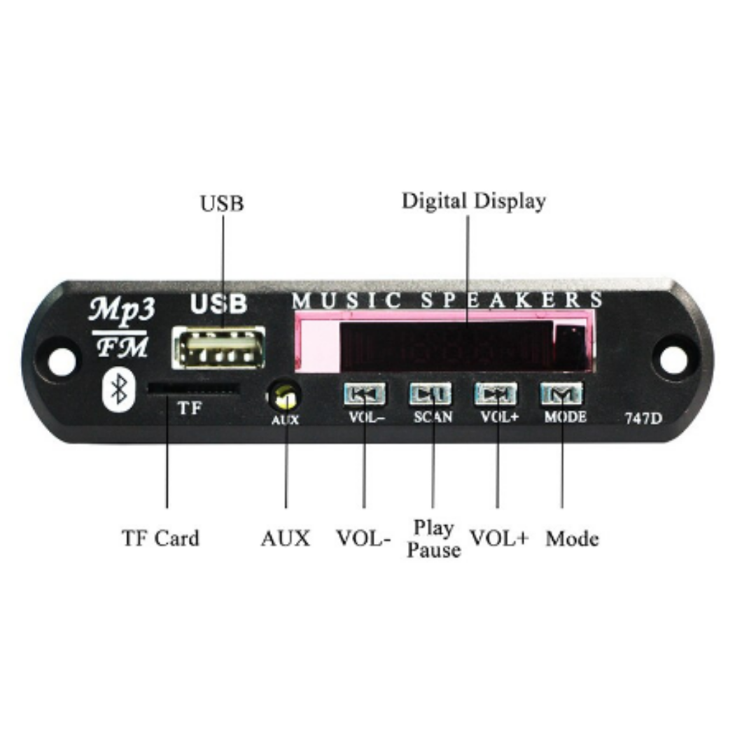 Modulo Bluetooth Mp3, Sd, Usb 2.0, Fm Control Remoto 7-12V