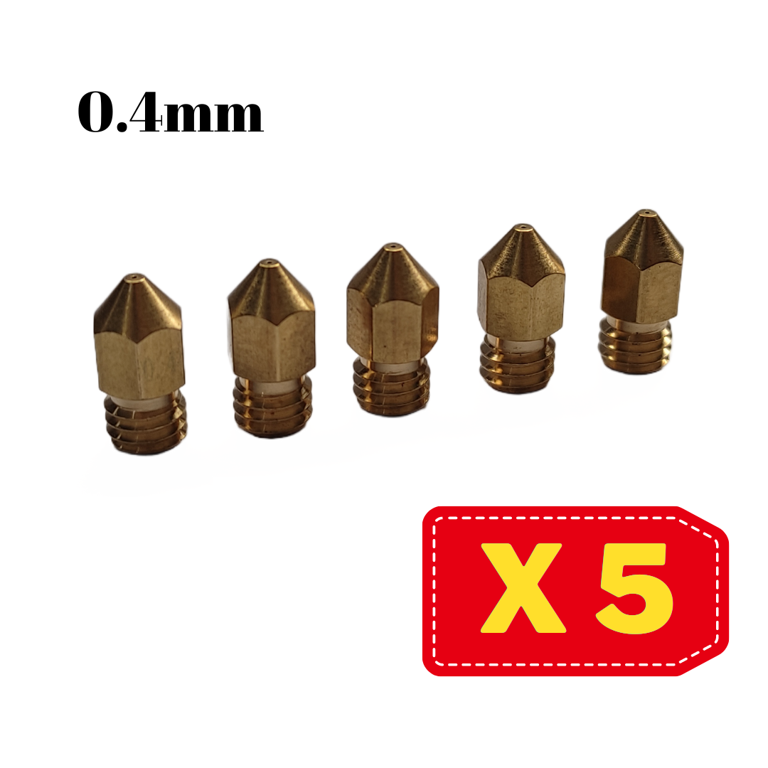 Boquillas 0.4mm Nozzle Extrusor Mk8 M6 x 5 unidades