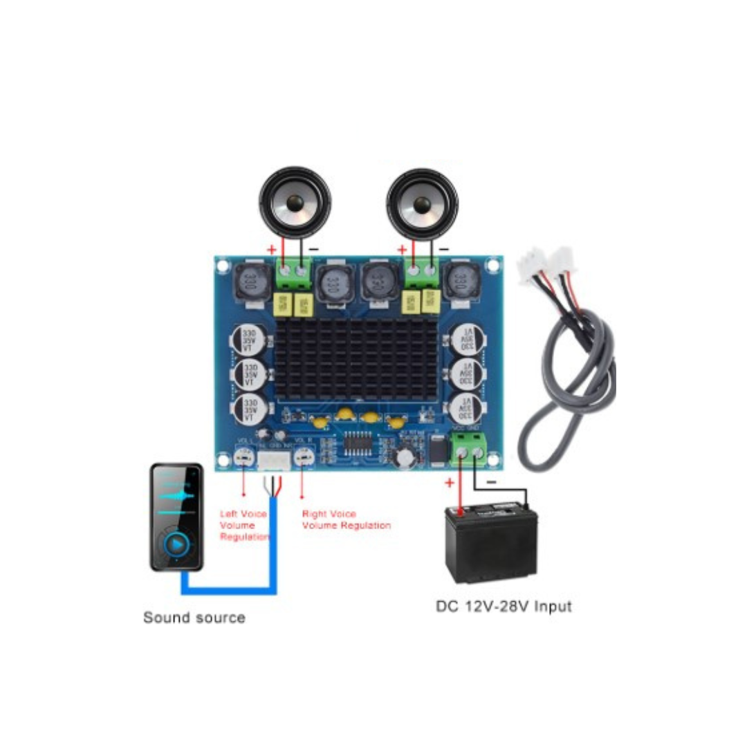 Amplificador de Audio 120W TPA3116 Estéreo 12V-28V
